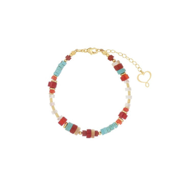 Bracciale catena Maman et Sophie pietre colorate rosse Regolabile 17,5-21,5 cm