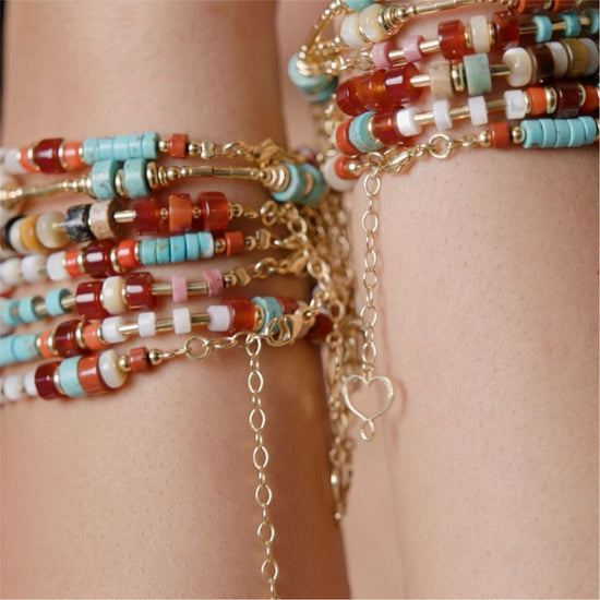 Bracciale catena Maman et Sophie pietre colorate rosse Regolabile 17,5-21,5 cm