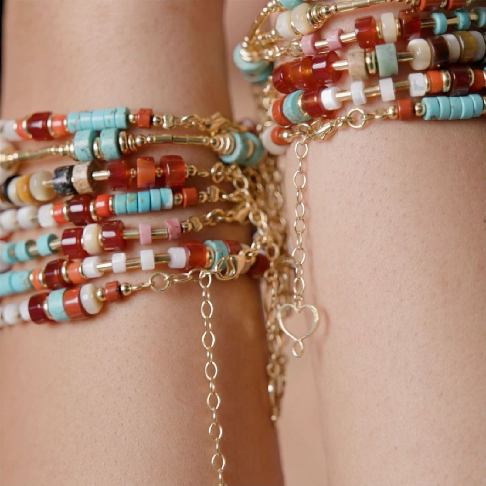 Bracciale catena Maman et Sophie pietre colorate rosse Regolabile 17,5-21,5 cm