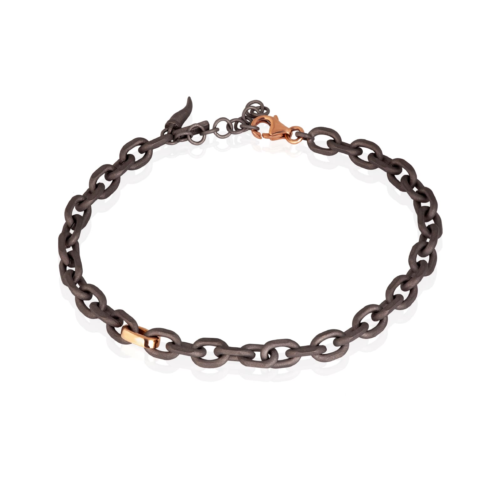 Bracciale Mano J in titanio e maglia oro rosso 9kt cornetto 21 cm