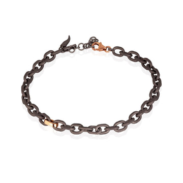 Bracciale Mano J in titanio e maglia oro rosso 9kt cornetto 21 cm