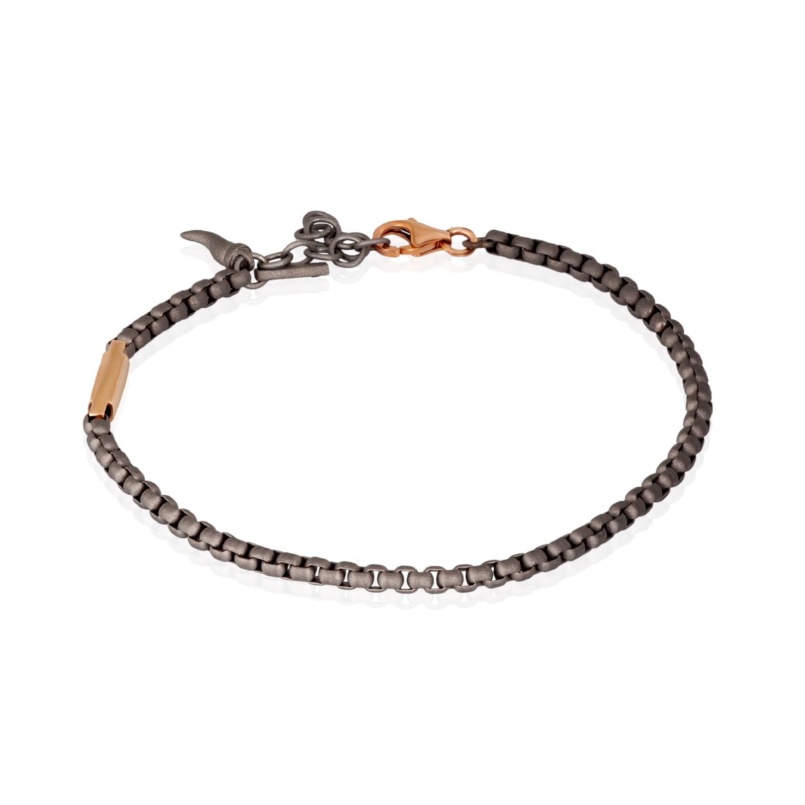 Bracciale Mano J in titanio con barretta oro rosso 9kt 21 cm