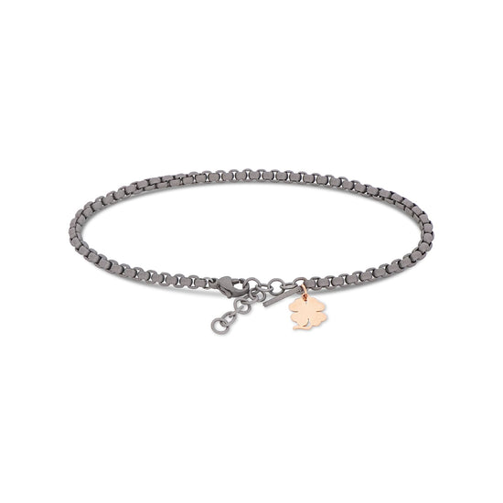 Bracciale Mano J in titanio con quadrifoglio oro rosso 9kt 21 cm