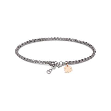 Bracciale Mano J in titanio con quadrifoglio oro rosso 9kt 21 cm