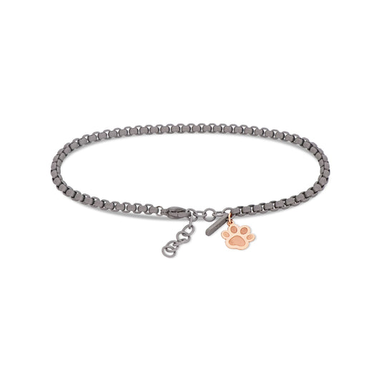 Bracciale catena Mano J in titanio con zampa oro rosso 9kt 21 cm