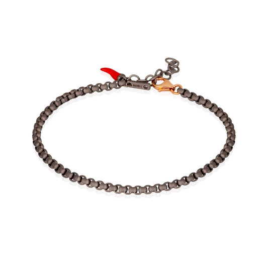 Bracciale Mano J in titanio con moschettone e corno rosso 21 cm
