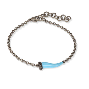 Bracciale catena Mano J Lucky Horn in titanio cornetto blu 21 cm