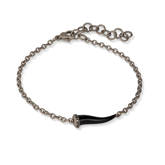 Bracciale catena Mano J Lucky Horn in titanio cornetto nero 21 cm