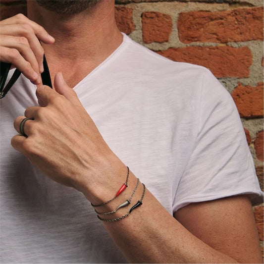 Bracciale catena Mano J Lucky Horn in titanio cornetto nero 21 cm