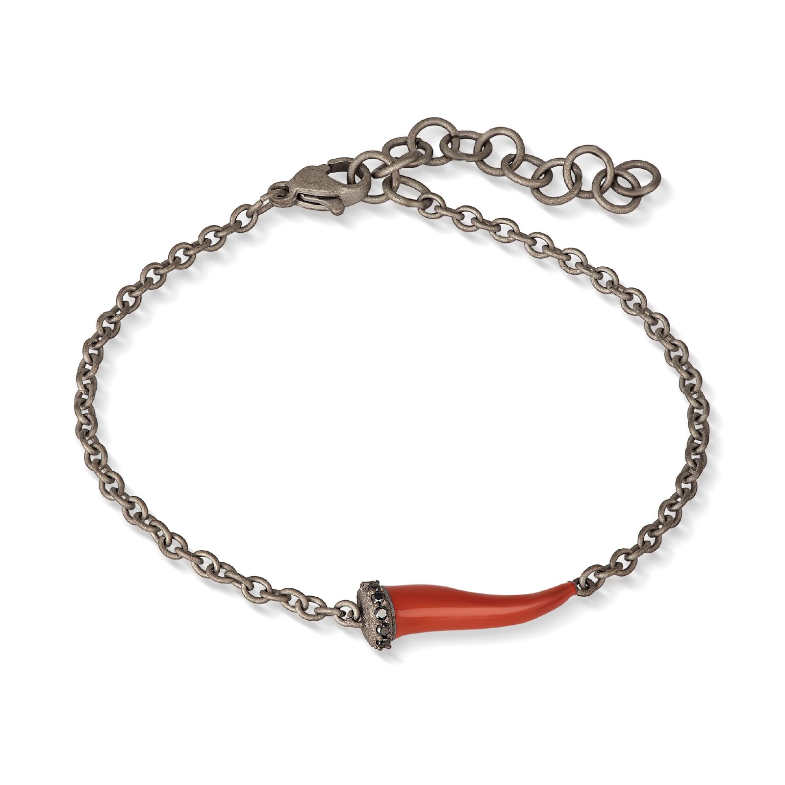 Bracciale catena Mano J Lucky Horn in titanio cornetto rosso 21 cm
