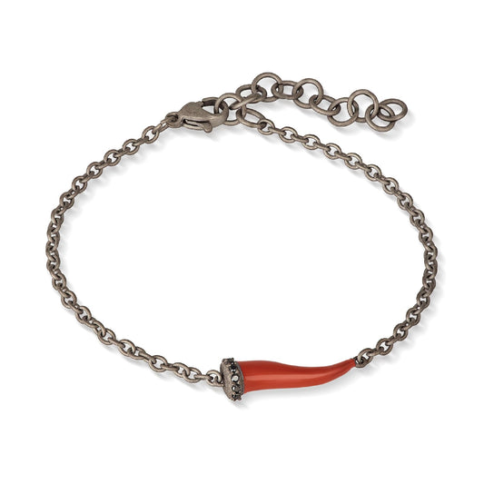 Bracciale catena Mano J Lucky Horn in titanio cornetto rosso 21 cm