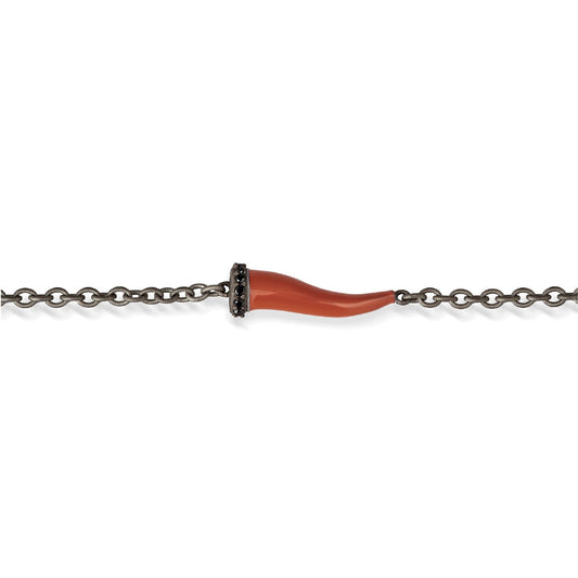 Bracciale catena Mano J Lucky Horn in titanio cornetto rosso 21 cm