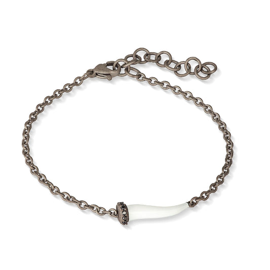 Bracciale catena Mano J Lucky Horn in titanio e corno bianco 21 cm