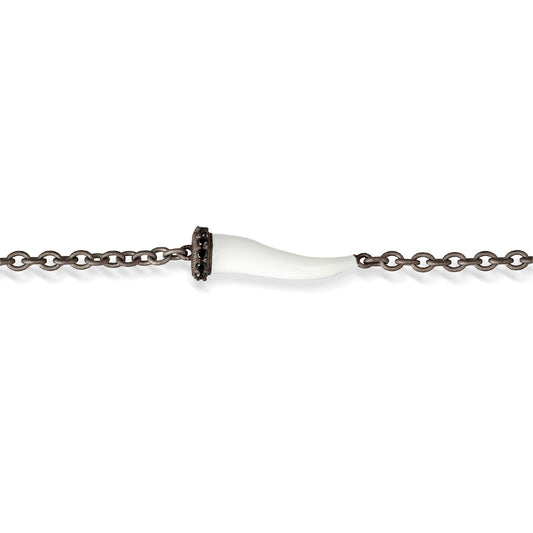 Bracciale catena Mano J Lucky Horn in titanio e corno bianco 21 cm