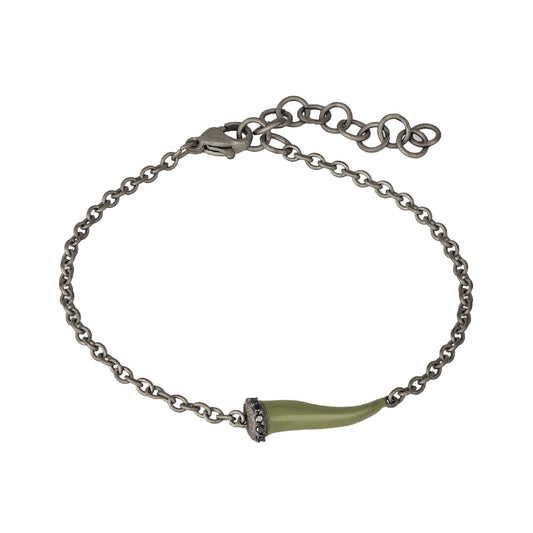 Bracciale catena Mano J Lucky Horn in titanio e corno verde 21 cm