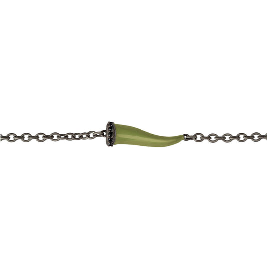 Bracciale catena Mano J Lucky Horn in titanio e corno verde 21 cm