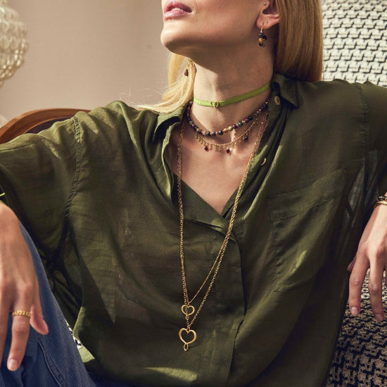 Collana Maman et Sophie argento dorato e cuore grande MISURA UNICA