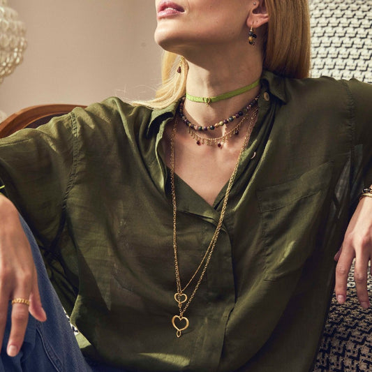 Collana Maman et Sophie argento dorato e cuore grande MISURA UNICA