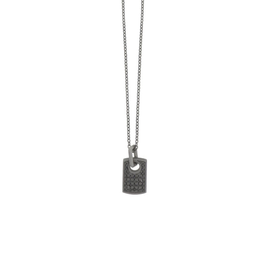 Collana catena Mano J in titanio targhetta diamanti neri 0,36ct MISURA UNICA