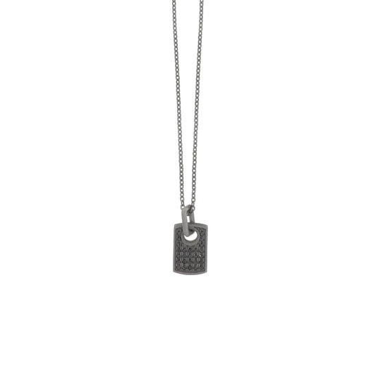 Collana catena Mano J in titanio targhetta diamanti neri 0,36ct MISURA UNICA