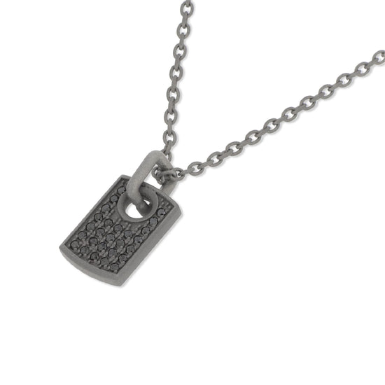 Collana catena Mano J in titanio targhetta diamanti neri 0,36ct MISURA UNICA