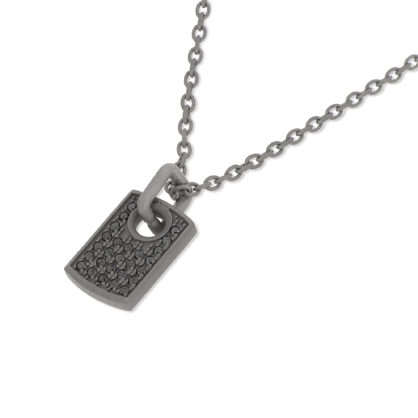 Collana catena Mano J in titanio targhetta diamanti neri 0,36ct MISURA UNICA