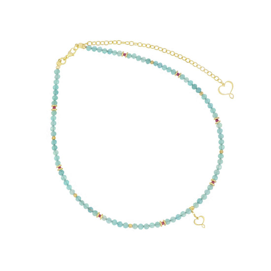 Collana girocollo Maman et Sophie in argento dorato amazzonite MISURA UNICA