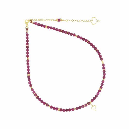 Collana Maman et Sophie argento dorato e rubini cuore piccolo MISURA UNICA