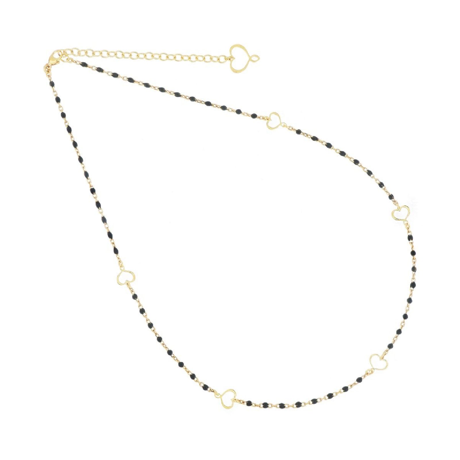 Collana Maman et Sophie argento oro cuori e smalto nero MISURA UNICA