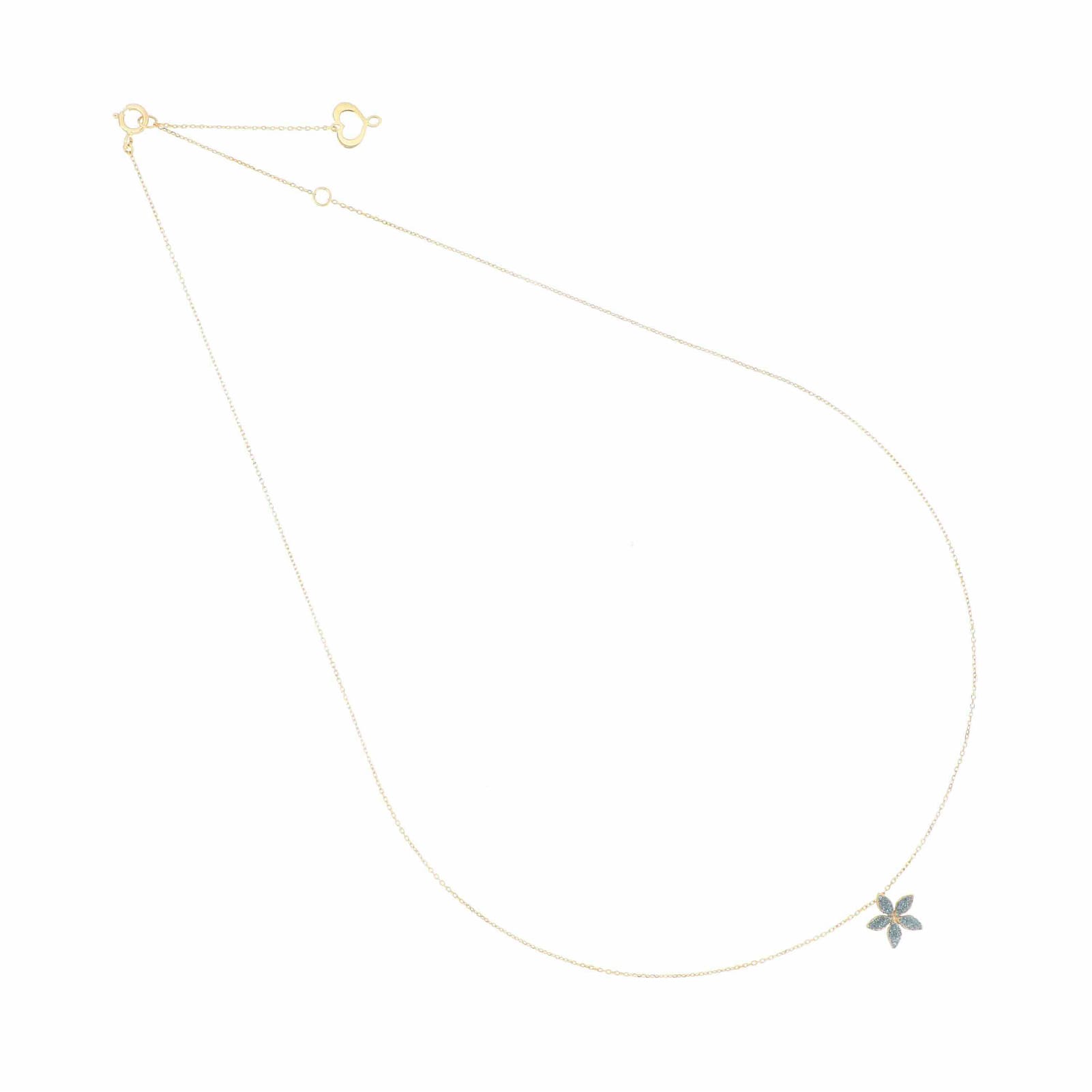 Collana Maman et Sophie in oro fiore celeste polvere diamanti MISURA UNICA