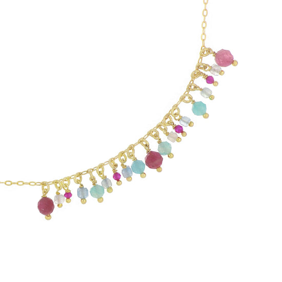 Collana Maman et Sophie Frange in argento dorato tormalina rosa MISURA UNICA