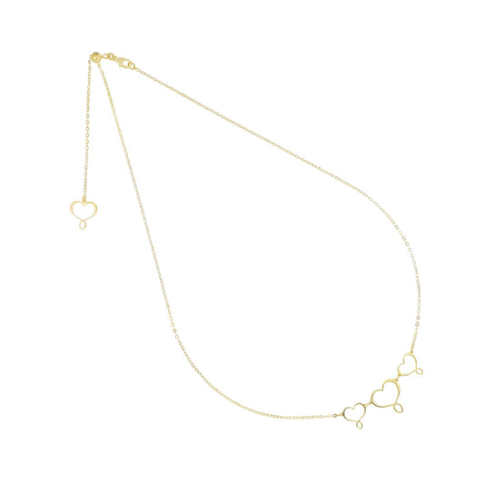 Collana girocollo Maman et Sophie in argento dorato tre cuori MISURA UNICA