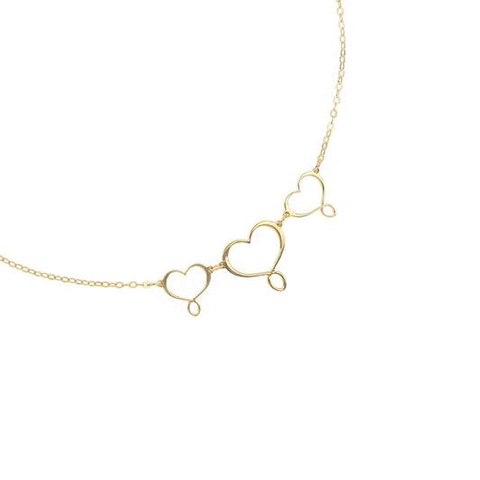 Collana girocollo Maman et Sophie in argento dorato tre cuori MISURA UNICA