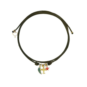 Collana girocollo Maman et Sophie in cordino nero e charms MISURA UNICA