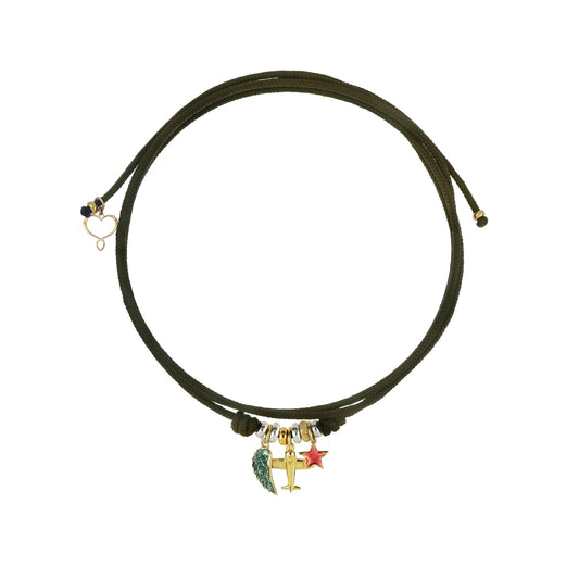 Collana girocollo Maman et Sophie in cordino nero e charms MISURA UNICA