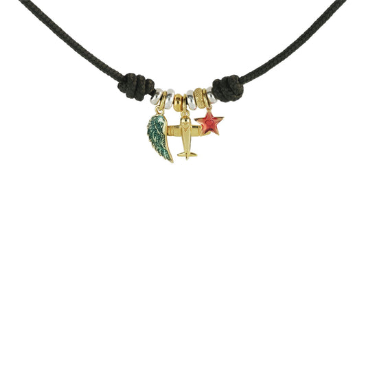 Collana girocollo Maman et Sophie in cordino nero e charms MISURA UNICA