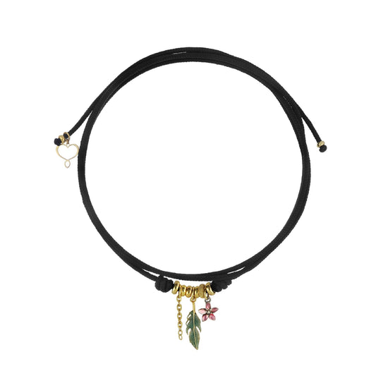 Collana girocollo Maman et Sophie cordino nero e charms MISURA UNICA