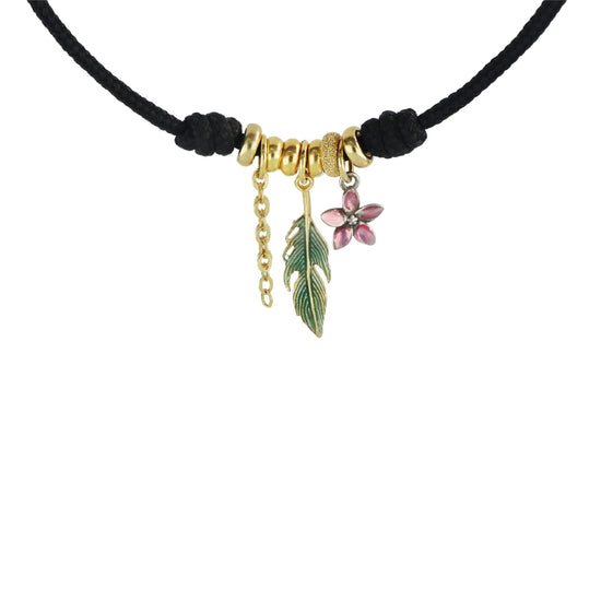 Collana girocollo Maman et Sophie cordino nero e charms MISURA UNICA