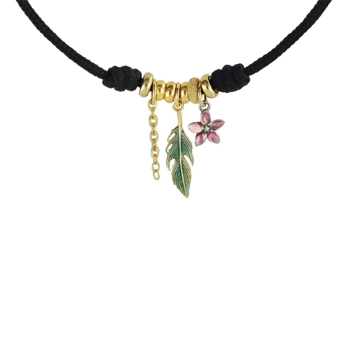 Collana girocollo Maman et Sophie cordino nero e charms MISURA UNICA