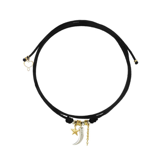 Collana girocollo Maman et Sophie cordino nero con charms MISURA UNICA