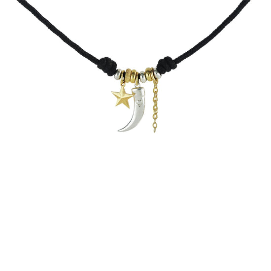 Collana girocollo Maman et Sophie cordino nero con charms MISURA UNICA