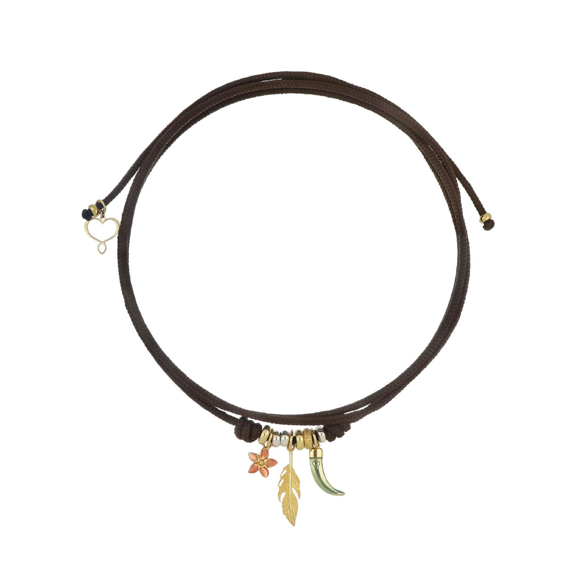 Collana girocollo Maman et Sophie in cordino marrone charms MISURA UNICA