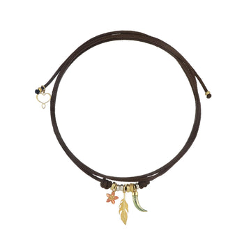 Collana girocollo Maman et Sophie in cordino marrone charms MISURA UNICA
