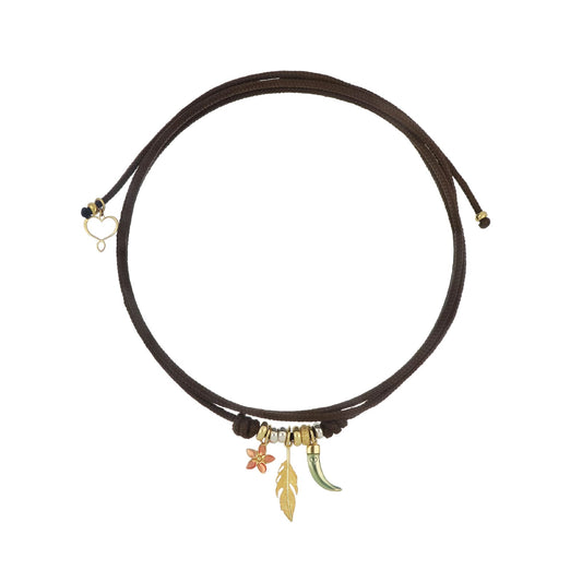 Collana girocollo Maman et Sophie in cordino marrone charms MISURA UNICA
