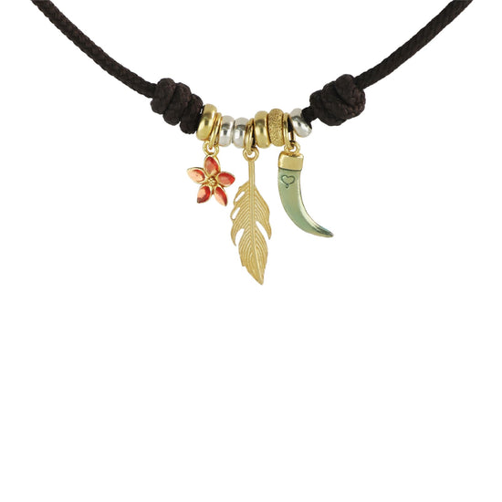 Collana girocollo Maman et Sophie in cordino marrone charms MISURA UNICA