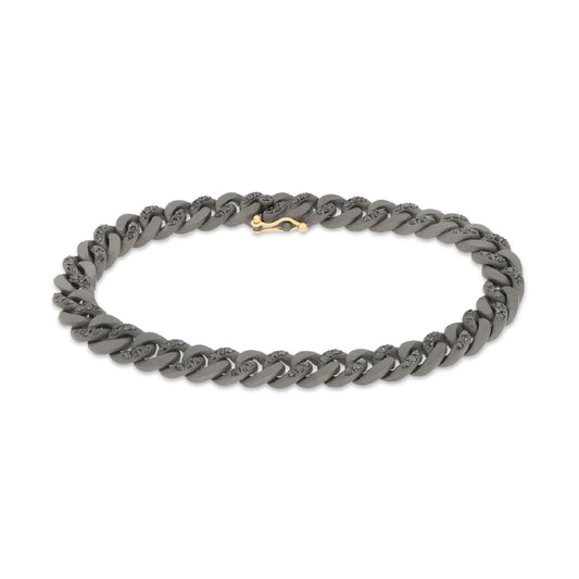 Bracciale Mano J in titanio catena groumette diamanti e oro 18,5 cm