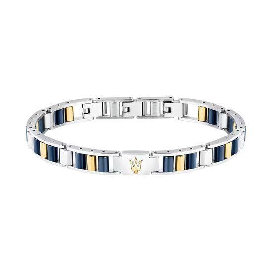 Bracciale catena da uomo Maserati in acciaio dorato e blu