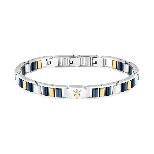 Bracciale catena da uomo Maserati in acciaio dorato e blu