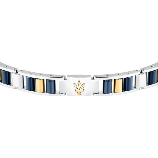 Bracciale catena da uomo Maserati in acciaio dorato e blu