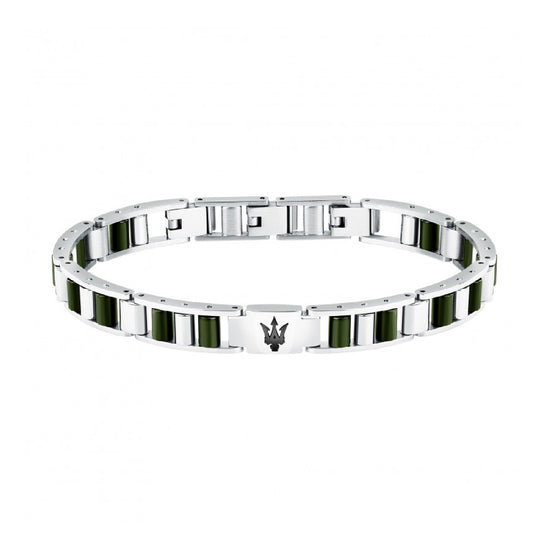 Bracciale catena da uomo Maserati in acciaio rodiato e verde